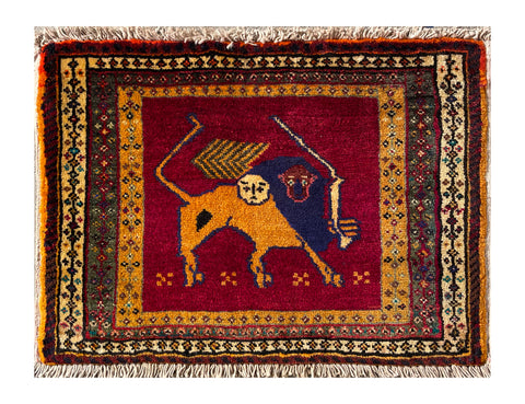 24424-Ghashgai Hand-Knotted/Handmade Persian Rug/Carpet Tribal/ Nomadic Authentic/Size: 1'5" x 1'11"