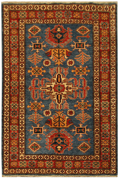 22454 - Kazak Hand-Knotted/Handmade Afghan Tribal/Nomadic Authentic/Size: 5'5" x 4'2"