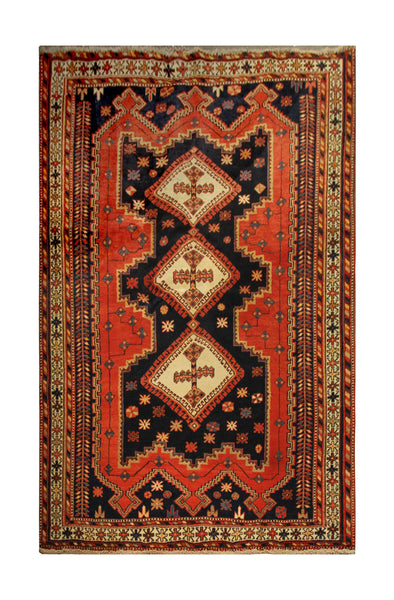22252 - Afshar Hand-Knotted/Handmade Persian Rug/Carpet Tribal/Nomadic Authentic/Size: 7'6" x 5'2"
