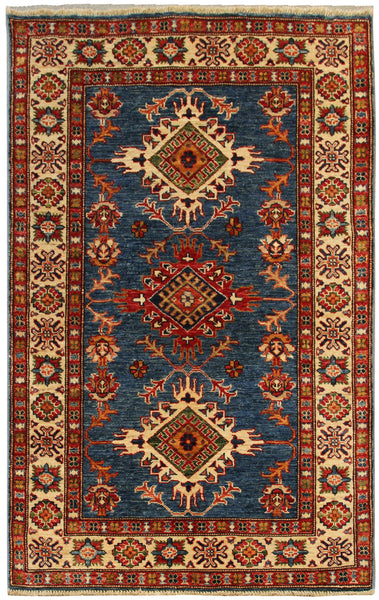 22449 -Royal Kazak Hand-Knotted/Handmade Afghan Tribal/Nomadic Authentic/Size: 4'10" x 3'5"