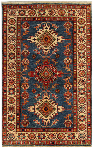 22449 -Royal Kazak Hand-Knotted/Handmade Afghan Tribal/Nomadic Authentic/Size: 4'10" x 3'5"