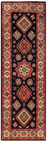 25275-Kazak Hand-Knotted/Handmade Afghan Rug/Carpet Tribal/Nomadic Authentic/ Size: 5’9” x 2’0”