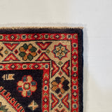 25275-Kazak Hand-Knotted/Handmade Afghan Rug/Carpet Tribal/Nomadic Authentic/ Size: 5’9” x 2’0”