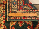 25274-Kazak Hand-Knotted/Handmade Afghan Rug/Carpet Tribal/Nomadic Authentic/ Size: 6’0” x 2’0”
