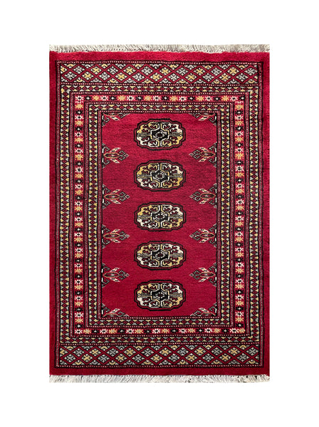 25067-Bokhara Hand-Knotted/Handmade Pakistani Rug/Carpet Tribal/Nomadic Authentic/ Size: 3'3" x 2'0"