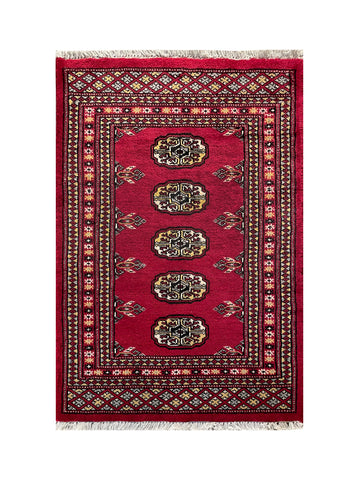 25067-Bokhara Hand-Knotted/Handmade Pakistani Rug/Carpet Tribal/Nomadic Authentic/ Size: 3'3" x 2'0"
