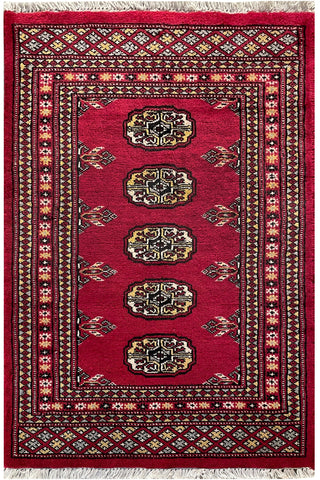 25067-Bokhara Hand-Knotted/Handmade Pakistani Rug/Carpet Tribal/Nomadic Authentic/ Size: 3'3" x 2'0"