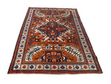 24984-Antique Kazak Hand-Knotted/Handmade Afghan Rug/Signed/Carpet Tribal/Nomadic Authentic/ Size/: 8'10" x 4'8"