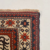 24984-Antique Kazak Hand-Knotted/Handmade Afghan Rug/Signed/Carpet Tribal/Nomadic Authentic/ Size/: 8'10" x 4'8"