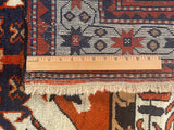 24984-Antique Kazak Hand-Knotted/Handmade Afghan Rug/Signed/Carpet Tribal/Nomadic Authentic/ Size/: 8'10" x 4'8"