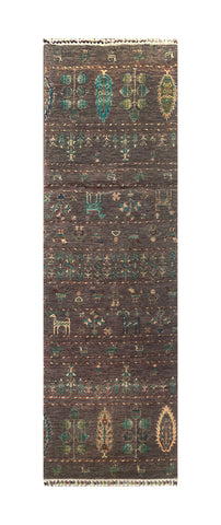 25006- Chobi Ziegler Afghan Hand-Knotted Contemporary/Traditional/Size: 9'7" x 2'9"