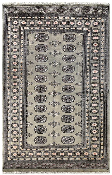 25047-Bokhara Hand-Knotted/Handmade Pakistani Rug/Carpet Tribal/Nomadic Authentic/ Size: 6'4" x 4'0"/193cm x 122cm