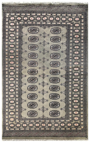 25047-Bokhara Hand-Knotted/Handmade Pakistani Rug/Carpet Tribal/Nomadic Authentic/ Size: 6'4" x 4'0"/193cm x 122cm
