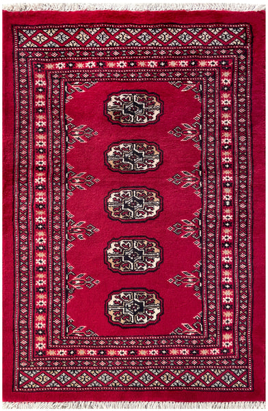 25065-Bokhara Hand-Knotted/Handmade Pakistani Rug/Carpet Tribal/Nomadic Authentic/ Size: 3'1" x 2'0"