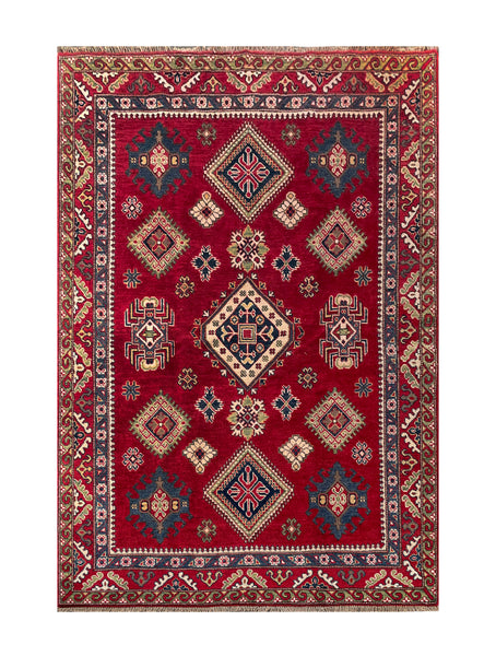 25215-Kazak Hand-Knotted/Handmade Afghan Rug/Carpet Tribal/Nomadic Authentic/ Size: 6’5” x 4’10”