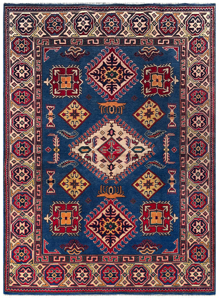 25280-Kazak Hand-Knotted/Handmade Afghan Rug/Carpet Tribal/Nomadic Authentic/ Size: 6’9” x 4’11”