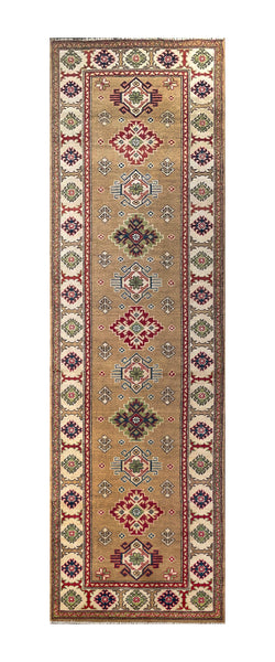25282-Kazak Hand-Knotted/Handmade Afghan Rug/Carpet Tribal/Nomadic Authentic/ Size: 9’8” x 2’9”