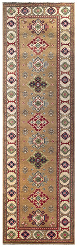 25282-Kazak Hand-Knotted/Handmade Afghan Rug/Carpet Tribal/Nomadic Authentic/ Size: 9’8” x 2’9”