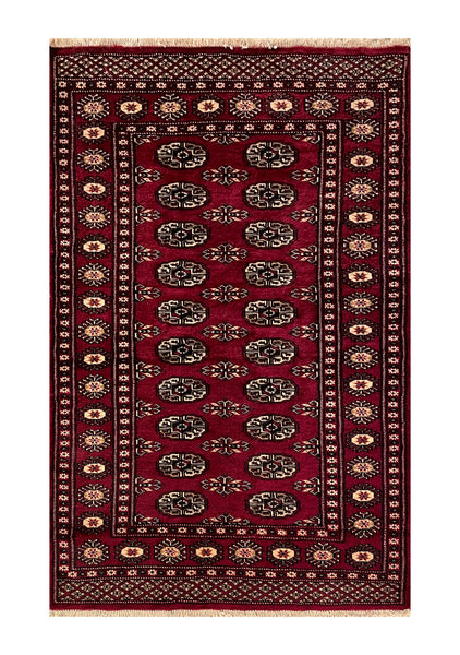 25218-Bokhara Hand-Knotted/Handmade Pakistani Rug/Carpet Tribal/Nomadic Authentic/ Size: 4'10" x 3'0"