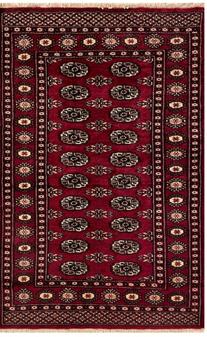 25218-Bokhara Hand-Knotted/Handmade Pakistani Rug/Carpet Tribal/Nomadic Authentic/ Size: 4'10" x 3'0"