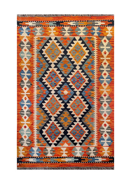 25251- Kelim Hand-Woven/Flat Weaved/Handmade Afghan Rug/Carpet Tribal/Nomadic Authentic/Size: 4'0" x 2'8"