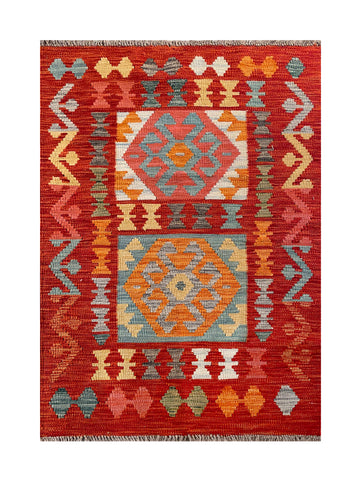 25150- Kelim Hand-Woven/Flat Weaved/Handmade Afghan Rug/Carpet Tribal/Nomadic Authentic/Size: 3'10" x 2'8"