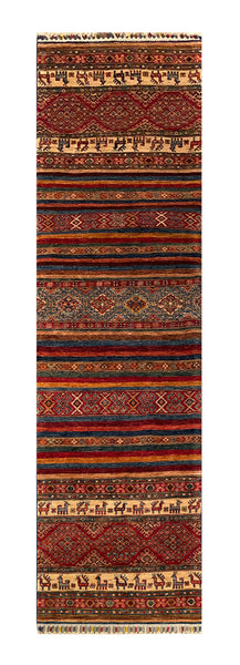 25022- Chobi Ziegler Afghan Hand-Knotted Contemporary/Traditional/Size: 9'8" x 2'8"