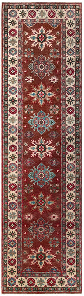 25285-Kazak Hand-Knotted/Handmade Afghan Rug/Carpet Tribal/Nomadic Authentic/ Size: 9’8” x 2’9”