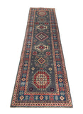 25284-Kazak Hand-Knotted/Handmade Afghan Rug/Carpet Tribal/Nomadic Authentic/ Size: 9’8” x 2’9”