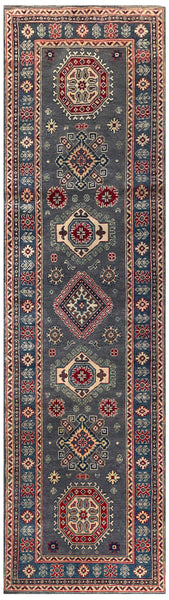 25284-Kazak Hand-Knotted/Handmade Afghan Rug/Carpet Tribal/Nomadic Authentic/ Size: 9’8” x 2’9”