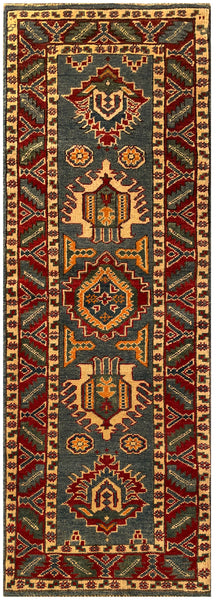 25261-Kazak Hand-Knotted/Handmade Afghan Rug/Carpet Tribal/Nomadic Authentic/ Size: 5’10” x 2’0”