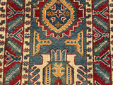 25261-Kazak Hand-Knotted/Handmade Afghan Rug/Carpet Tribal/Nomadic Authentic/ Size: 5’10” x 2’0”