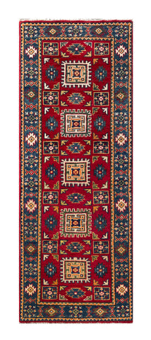 25268-Kazak Hand-Knotted/Handmade Afghan Rug/Carpet Tribal/Nomadic Authentic/ Size: 5’7” x 2’1”