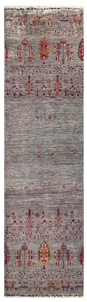 25023- Chobi Ziegler Afghan/Handmade/Hand-Knotted Contemporary/Traditional/Size: 10'2" x 2'9"/310cm x 84cm