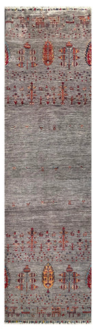 25023- Chobi Ziegler Afghan/Handmade/Hand-Knotted Contemporary/Traditional/Size: 10'2" x 2'9"/310cm x 84cm