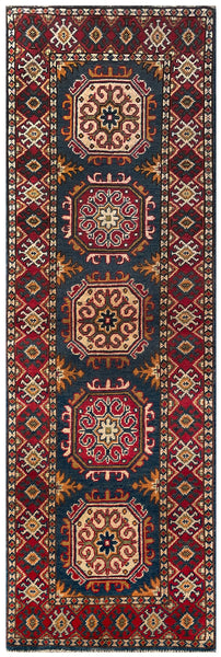 25272-Kazak Hand-Knotted/Handmade Afghan Rug/Carpet Tribal/Nomadic Authentic/ Size: 6’7” x 2’1”