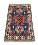 21976 - Kazak Hand-Knotted/Handmade Afghan Rug/Carpet Tribal/Nomadic/Authentic/Size: 4'1" x 2'7"