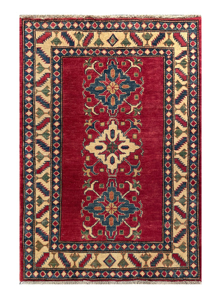 17858-Kazak Hand-Knotted/Handmade Afghan Rug/Carpet Tribal/Nomadic Authentic 5’1” x 3’9”