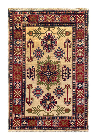 21979 - Kazak Hand-Knotted/Handmade Afghan Rug/Carpet Tribal/ Nomadic/Authentic/Size: 5'0" x 3'3"