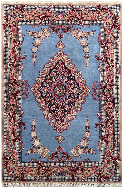 15031 - Isfahan Persian Hand-Knotted Authentic/Traditional Carpet/Rug Silk-made/ Size: 4'0" x 2'7"
