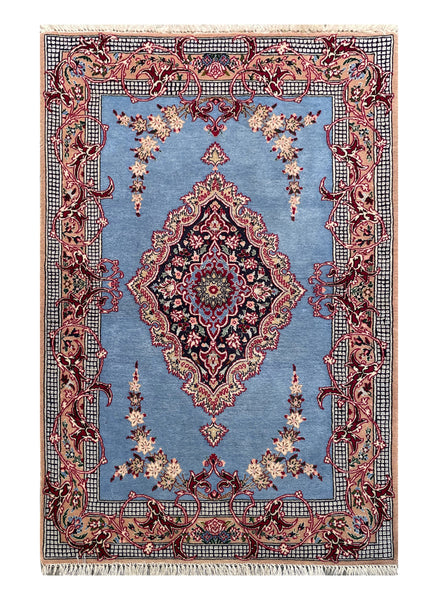 15031 - Isfahan Persian Hand-Knotted Authentic/Traditional Carpet/Rug Silk-made/ Size: 4'0" x 2'7"
