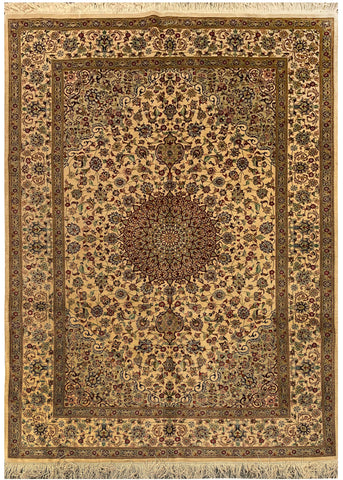 15047 - Ghom Persian Hand-Knotted Authentic/Traditional Carpet/Rug Silk-made Signed-piece/ Size: 6'7" x 4'7"