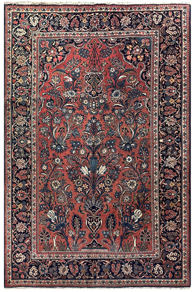24549- Kashan Antique (1920-1930) Handmade/Hand-Knotted Persian Rug/Traditional/ Nomadic Carpet Authentic/ Size: 7'3" x 4'8"