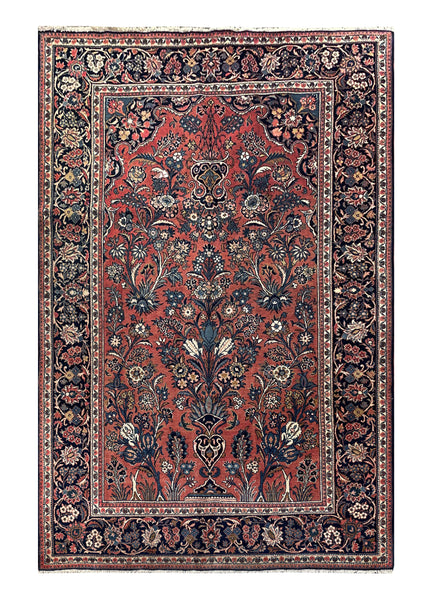 24549- Kashan Antique (1920-1930) Handmade/Hand-Knotted Persian Rug/Traditional/ Nomadic Carpet Authentic/ Size: 7'3" x 4'8"