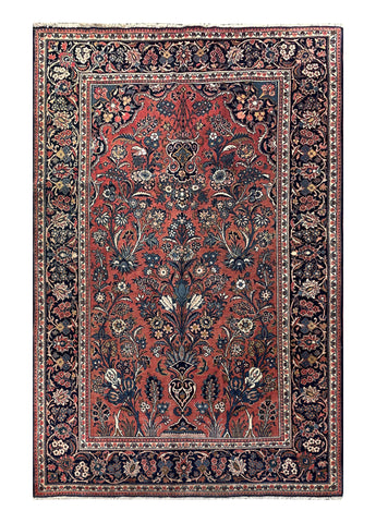 24549- Kashan Antique (1920-1930) Handmade/Hand-Knotted Persian Rug/Traditional/ Nomadic Carpet Authentic/ Size: 7'3" x 4'8"