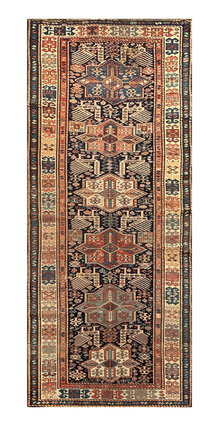 16035-Ghazaf Kazak Hand-Knotted/Handmade Russian Rug/Carpet Tribal/Nomadic Authentic 9'8" x 4'2"