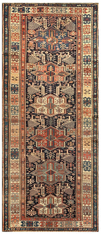 16035-Ghazaf Kazak Antique 1915-1925 Hand-Knotted/Handmade Russian Rug/Carpet Tribal/Nomadic Authentic 9'8" x 4'2"