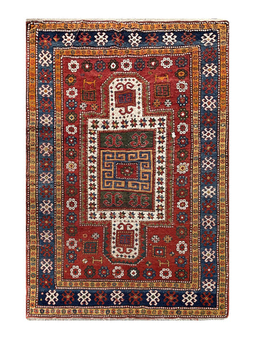 20882-Antique Kazak Handmade/Hand-Knotted Afghan Rug/Carpet Tribal/Nomadic Authentic/ Size: 7’4” x 4’11”