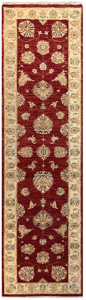 19338-Chobi Ziegler Handmade/Hand-knotted Afghan Rug/Carpet Tribal/Nomadic Authentic/ Size: 10'0" x 2'9"