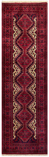 21914-Royal Khal Mohammad Hand-Knotted/Handmade Afghan Rug/Carpet Tribal/Nomadic Authentic/Size 9'8" x 2'8"